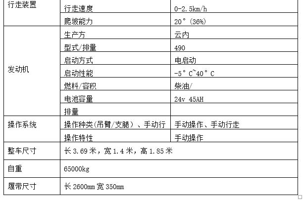 8噸履帶折臂吊車參數